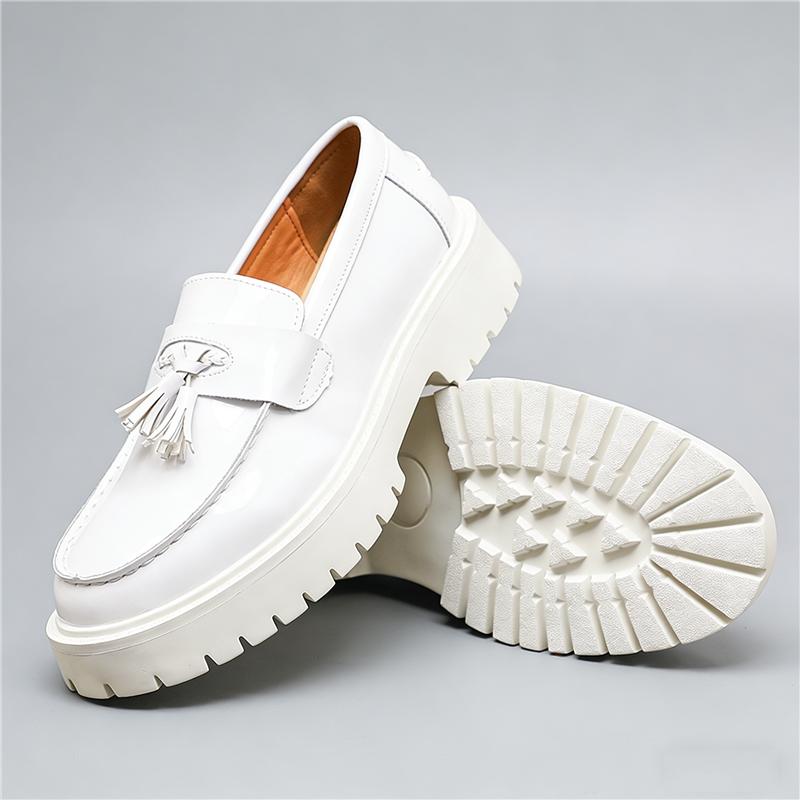Designer New Men's White Platform Elevator Casual Shoes Luxury Male Tassels Loafers Formal Flats Dress Footwear Zapatos Hombre