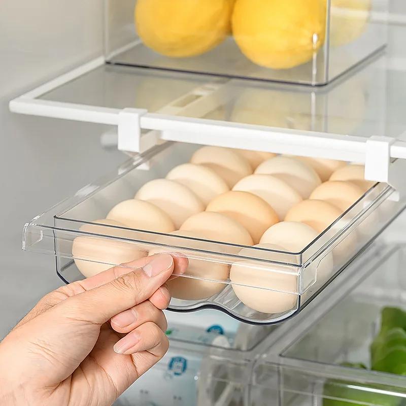 Pull-out Transparent Egg Storage Container Tray Dispenser Refrigerator Cupboard Drawer Reusable Vegetable Organizer Supplies
