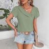 2026 Summer New Oblique Collar Loose Women Blouse Casual Solid Color Shirt Ladies Simple Button Sweet Petal Sleeves Tees Tops Fashion Elegant Clothes