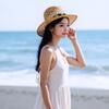 Ethnic Western Styles Natural Paper Straw Hat Sun Protection Rolled Brims Design For Beach Camping Outdoor Activities