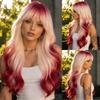 Perruque Rose Dégradé Rouge 26 pouces pour Femme avec Frange et Cheveux Bouclés Est Idéale pour un Usage Quotidien lors d'un Bal Masqué SM393-3