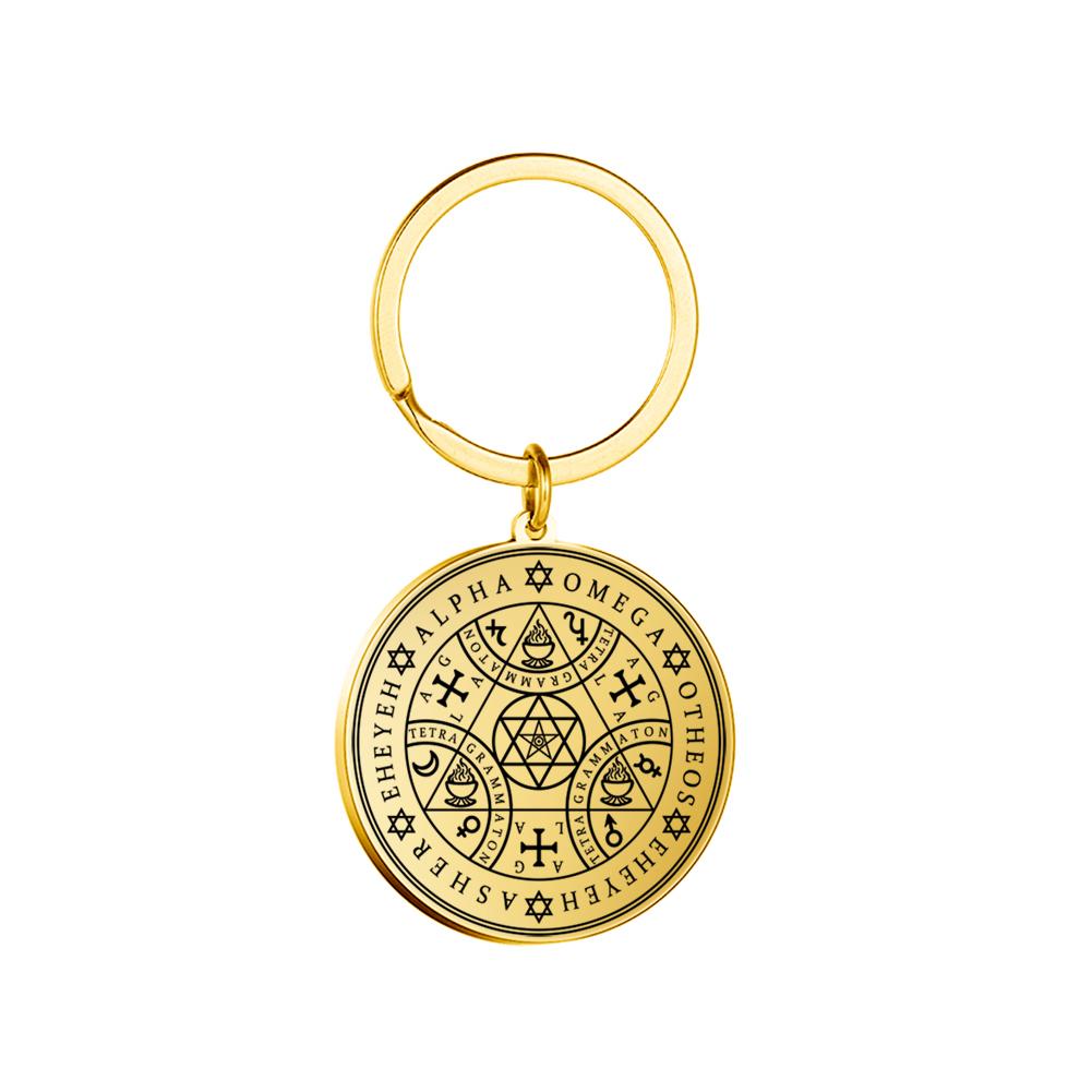 Dawapara Archangels Sigil Talisman Keychain Metatron Witchcraft Triple Moon Pentagram Pendant Stainless Steel Jewelry