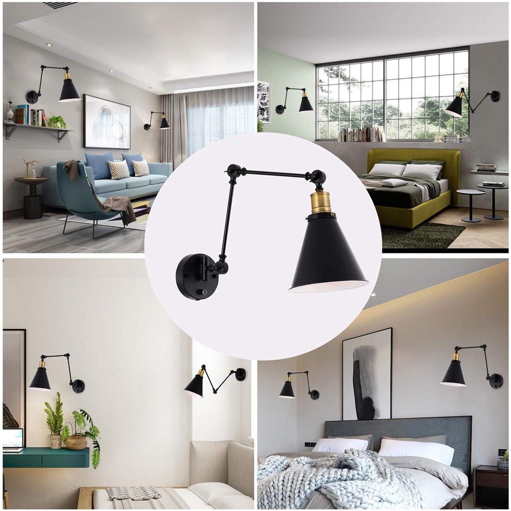 E27 60W 110-220V Loft Industrial Wall Lamps Retro Bed Bedside Light Black Adjustable Vintage LED Wall Light