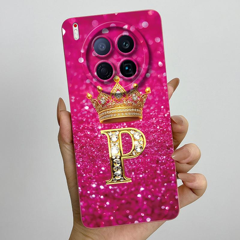 For Tecno Camon 40 Premier 5G CM8 Phone Cases Crown Initial Letter Covers Soft Liquid Silicone Advanced Anti Fingerprint Shell