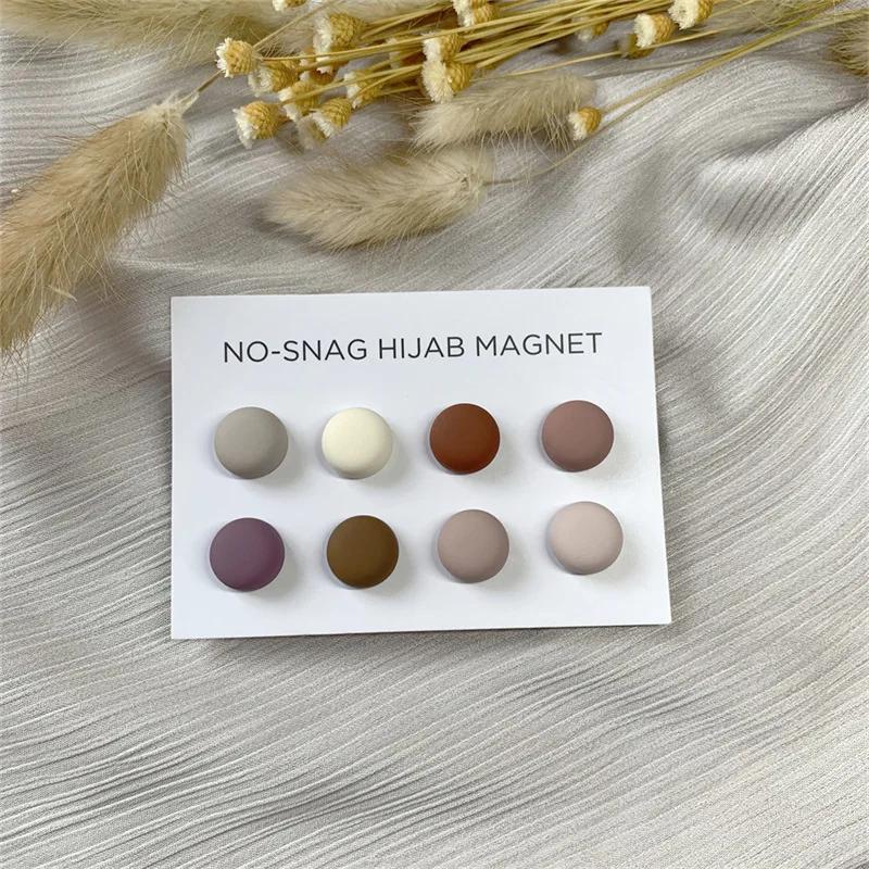 4PCS/Card  Matte Silk Scarf Magnetic Brooch Hijab Round Clips for Women Shawl Muslim Strong Magnetic Button Turban Accessories