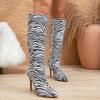 Zebra Stripes Pointed Toe Slim Women Knee-High Boots Street Style Zipper Thin High Heels Stripper Party Shoes Bota Feminina 42