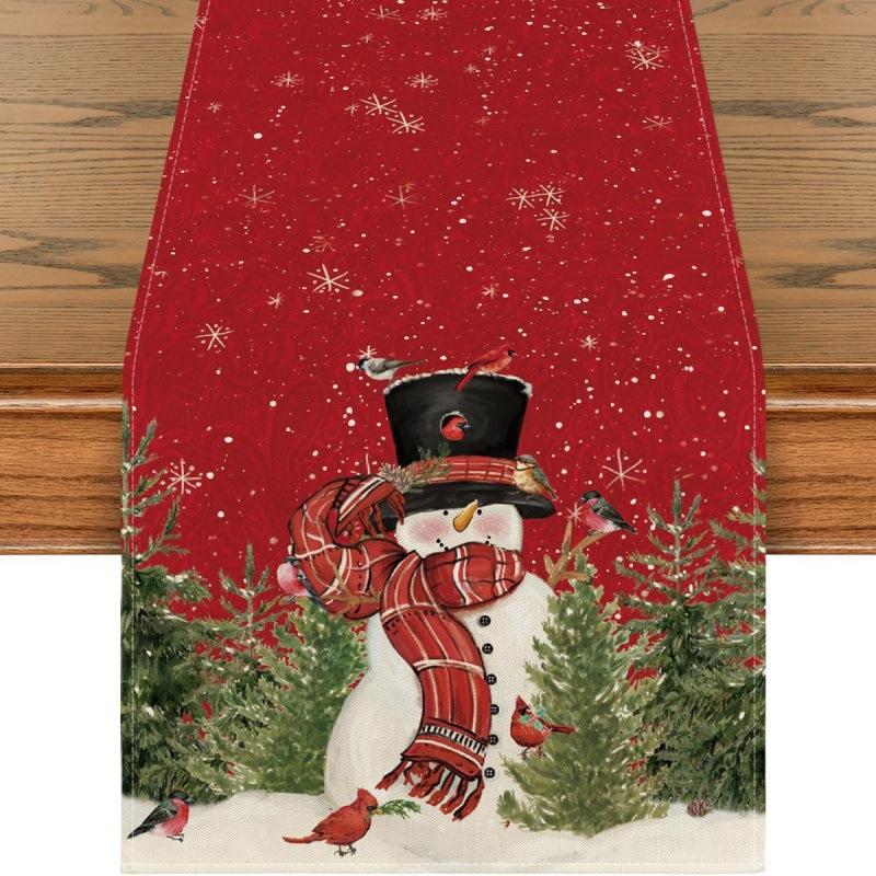 Festive Christmas Table Runner & Placemats Set - Cute Cartoon Print Heat-Resistant Coasters for Party Decor