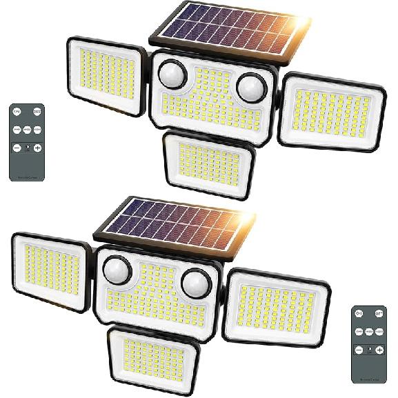 Outdoor Solar Lights for Outside, 324 LED 3000LM Motion Sensor Outdoor Lights Waterproof IP65, 4 Heads Solar Powered Flood Security Light with Remote