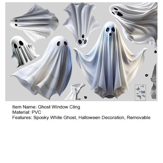 Halloweenské duchové přilnavé na okno Bílý malý duch Oboustranné samolepky na okno Odnímatelné statické nálepky na skleněná okna Domácí venkovní dekorace