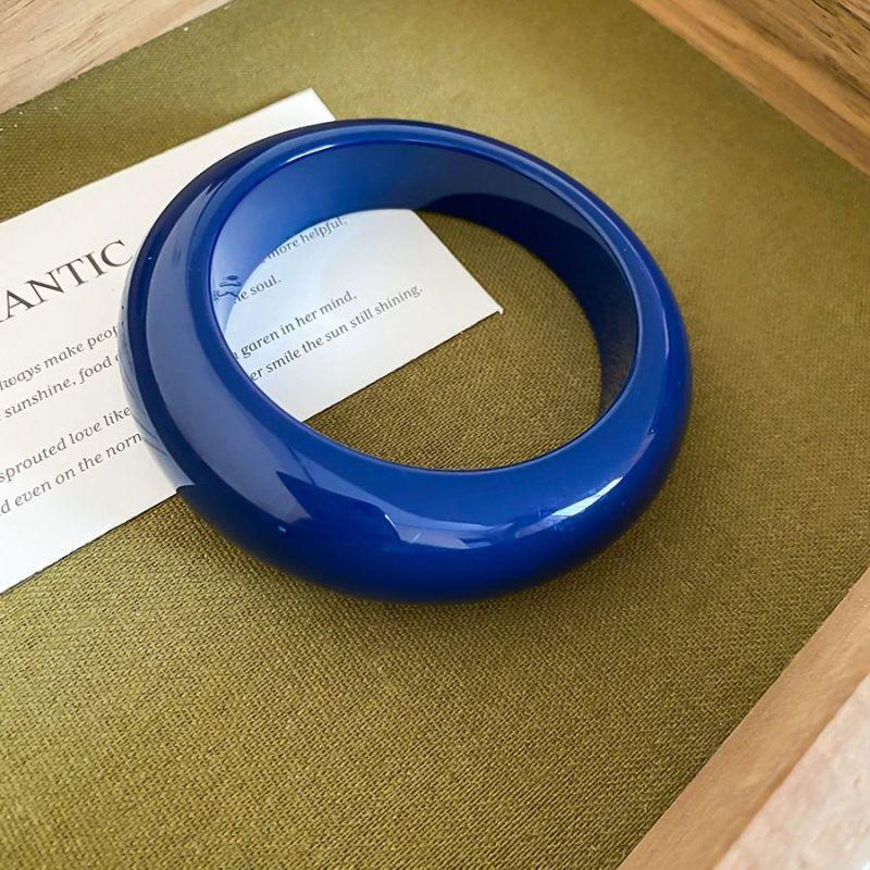 Y2K Boho Vintage Resin Bangle Women Wide Round Bracelet Dopamine Color Statement Wrist Jewelry For Daily Party Wear Accessories