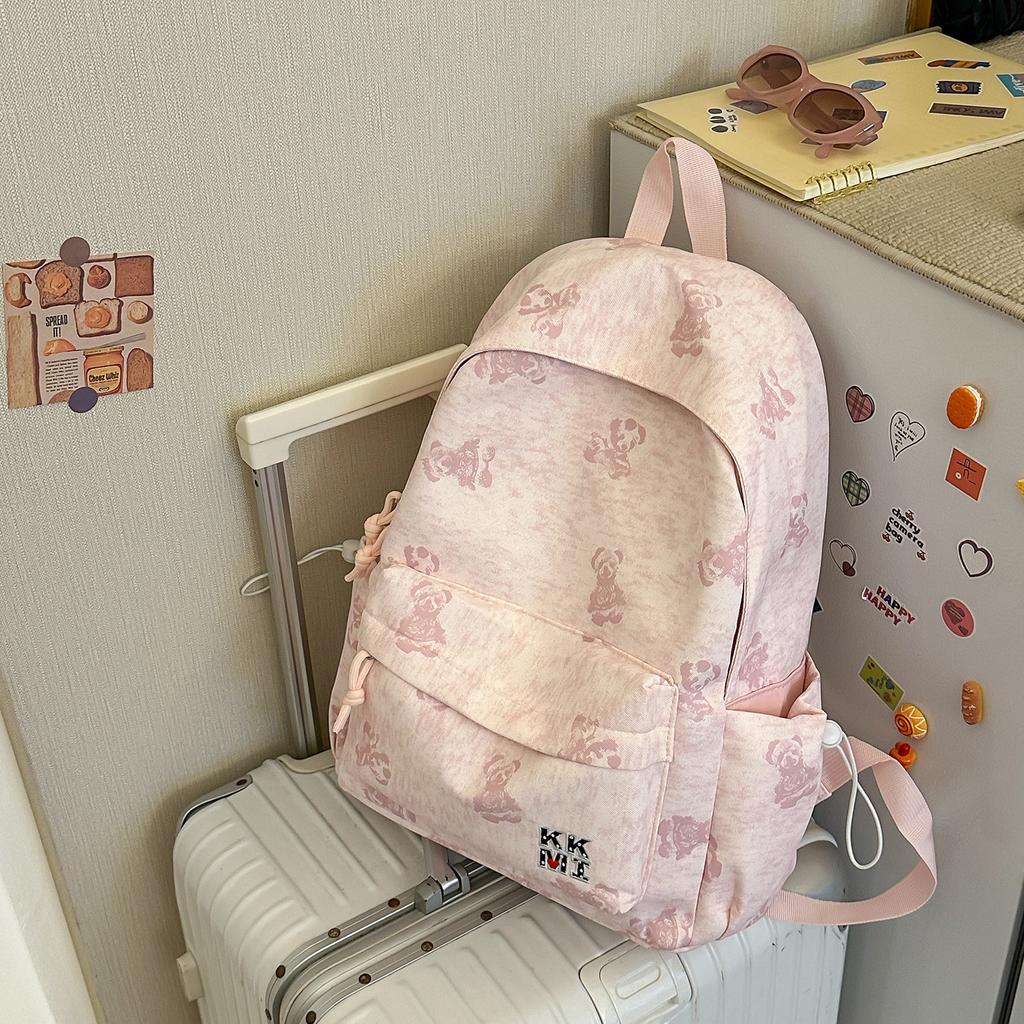 Schoolbag new Korean version ins bear printed schoolbag female high-value junior and high school students multi-compartment college style backpack