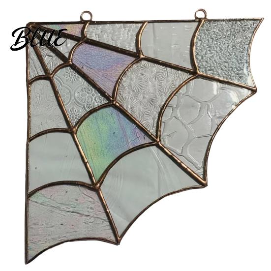 Unique Halloween Door Decor Spiderweb Topper Acrylic Gothic Sun Catcher with Hanging Gem Spiders Stained Glass Spider Web Rainbow Window And