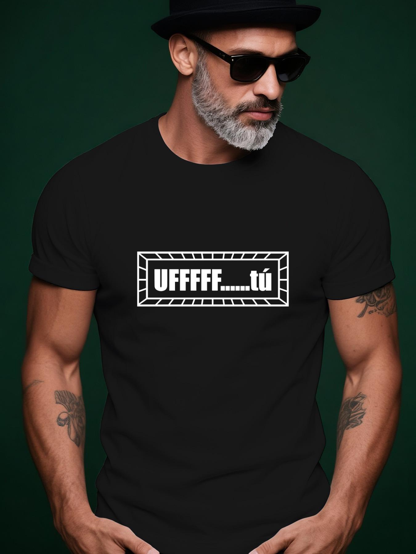 Summer Tshirt with UFFFFF Letter Print - Short Sleeve Cre... S