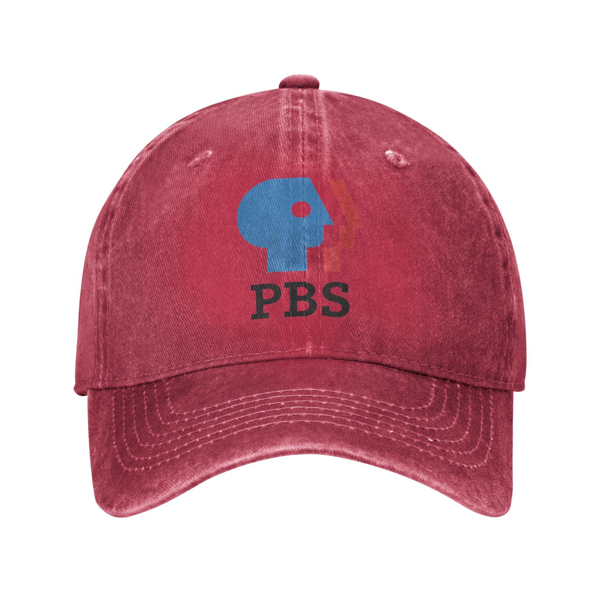 Casual PBS Logo Public Broadcasting Service Baseball Cap Unisex Distressed Denim Headwear Outdoor Workouts Adjustable Fit Hats as shown