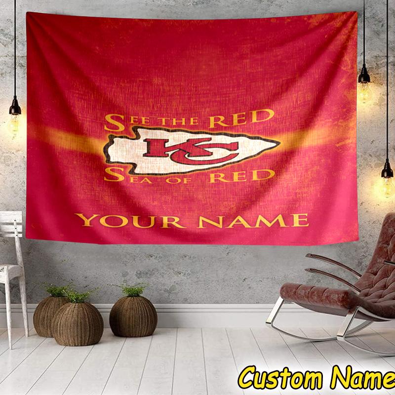 Benutzerdefinierter Name Kansas City Chiefs Helm Wandteppich Raumdekoration Wandbehang für Wohnzimmer Schlafzimmer, Studentenwohnheim, Geburtstags- und Weihnachtsgeschenke