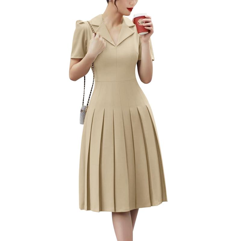 

ZANZEA Женское повседневное летнее платье с отложным воротником и коротким рукавом XL бежевый