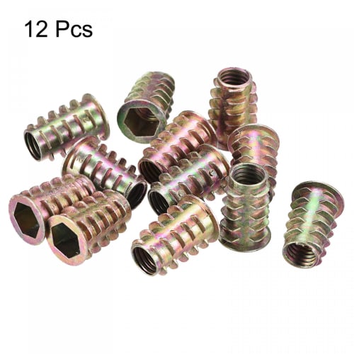 uxcell Zinc Alloy Thread Insert Nuts for Furniture, Colored Zinc, for Wood, M10x25mm, 12 Pieces