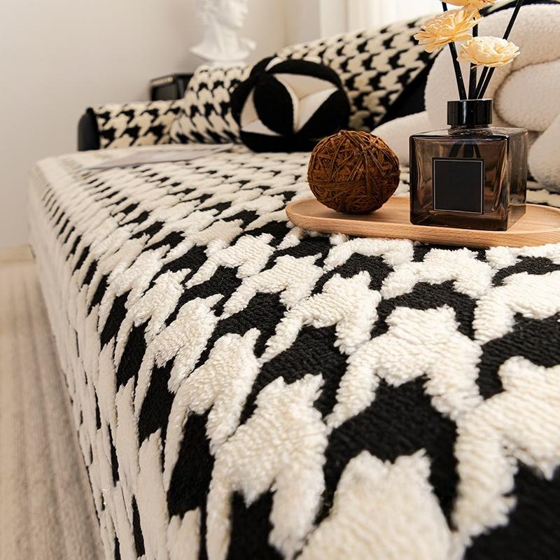 New Qiandongge Sofa Cushion Winter Thickened Plush Seat Cushion High-End Non-Slip Leather Sofa Cover Cover Cloth