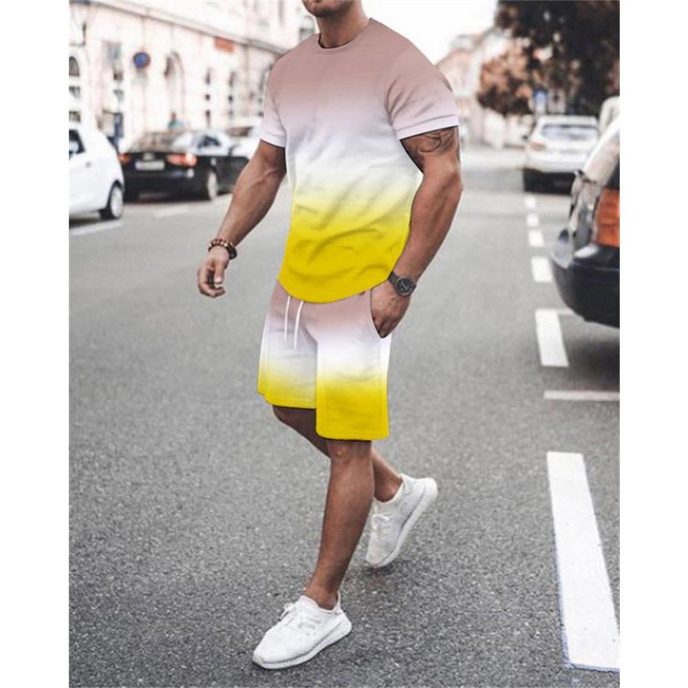 Fashion Men's Suit Summer Short Sleeve and Shorts 2-Piece Set Street Style 3D Printed Sports Shorts Loose Sportswear