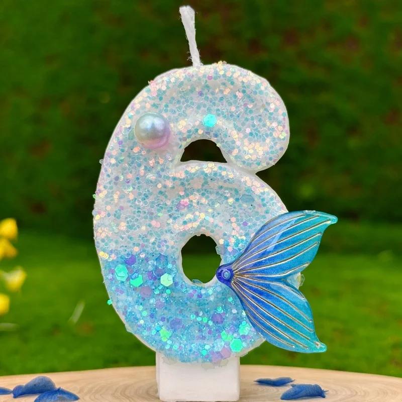 Birthday Cake Number Candles Party Decoration Candle 0 1 2 3 4 5 6 7 8 9 Blue Candles Fish Tail Wedding Boys Girls Gifts