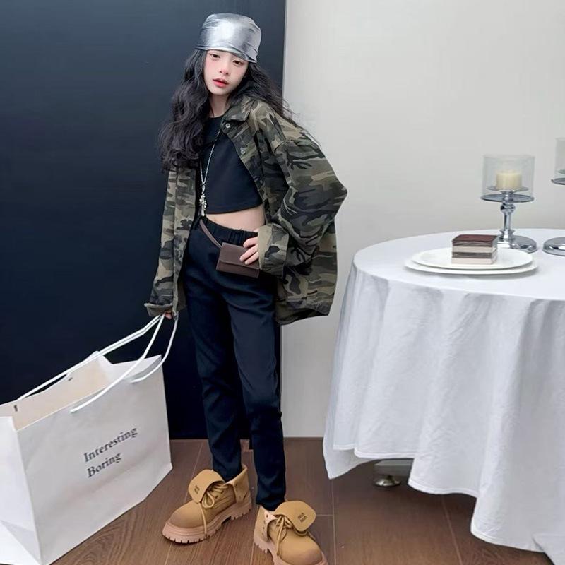 Girls' Camouflage Shirt Jacket: 2025 Spring/Autumn Fashion for Medium & Large Children