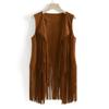 Women Retro 70s Hippie Faux Suede Sleeveless Tassels Fringe Vest Cardigan Jacket