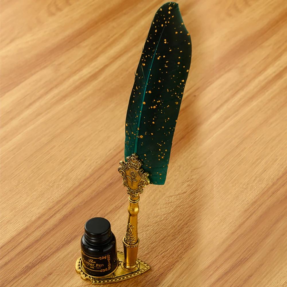 Retro Federkiel Schreibtinten-Set Schreibwaren Exquisites Federkiel-Tauchfeder Stempelset Kunstbedarf Basteln Geschenke für Schüler DIY