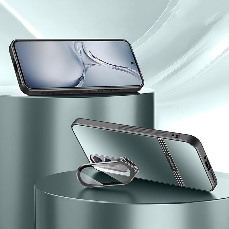 

For Oppo K12x 5G (China) Case PC+TPU Matte Anti-Fingerprint Phone Cover with Lens Kickstand Green