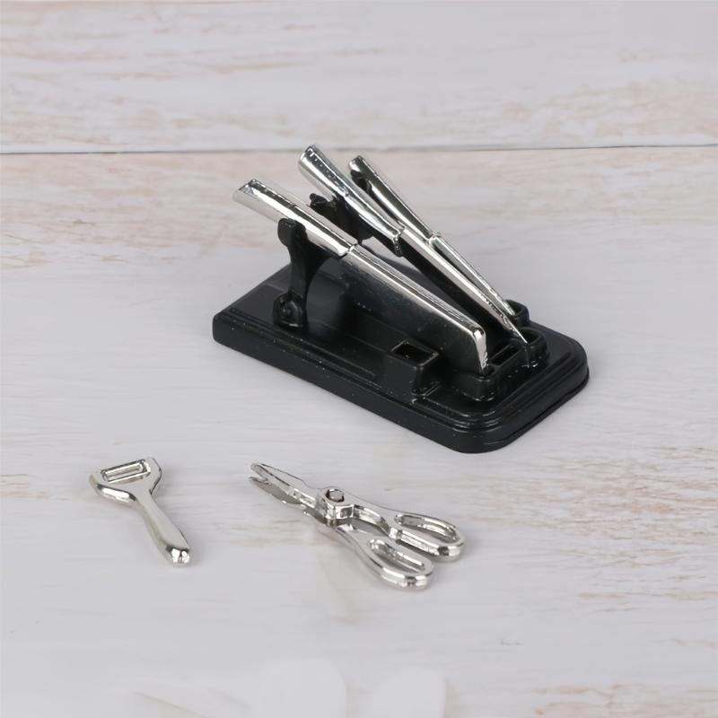 1:12 Scale Miniature Kitchen Cutter Set and Stand Model Doll House Accessory For Realistic Pretend Play And Scene Display