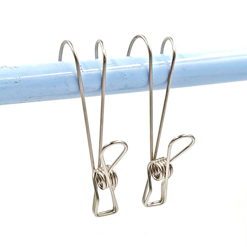 10PCS long tail stainless steel clip hanger with hook clothes drying clip spring clip long hook clip data file storage cable clip