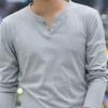 Men T-shirt V Neck Buttons Decoration Slim All Match Spring Base Shirt for Daily Wear
