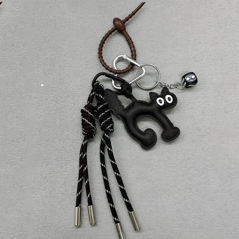 Classic Cute PU Leather Cat Shape Keychain Pendant Lovely Car Key Ring Bag Charm Phone Pendant Trinket Key Ring Accessories