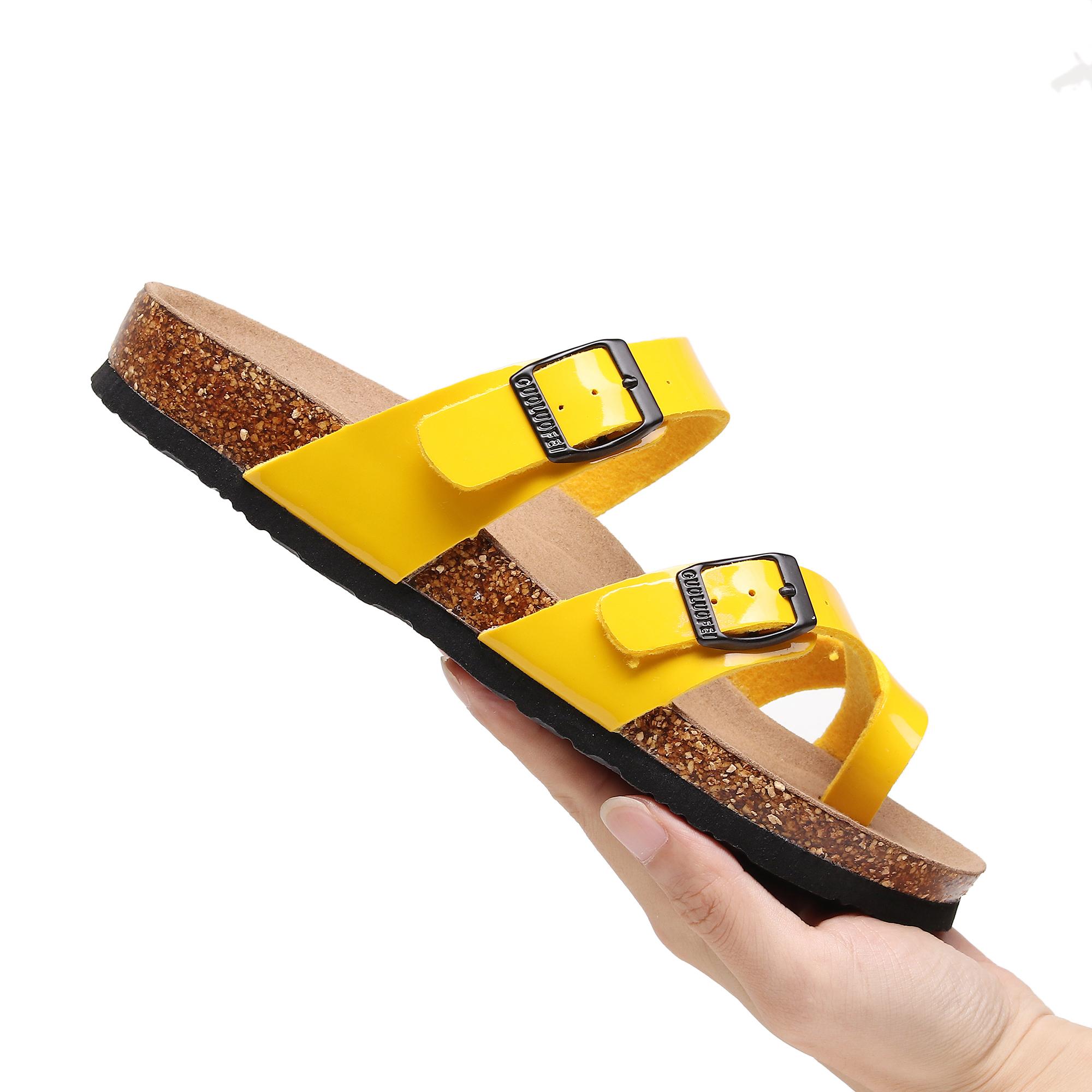 

Женские пробковые шлепанцы с пряжками на ремешках Элегантные сандалии на плоской подошве Пляжные тапочки унисекс 46