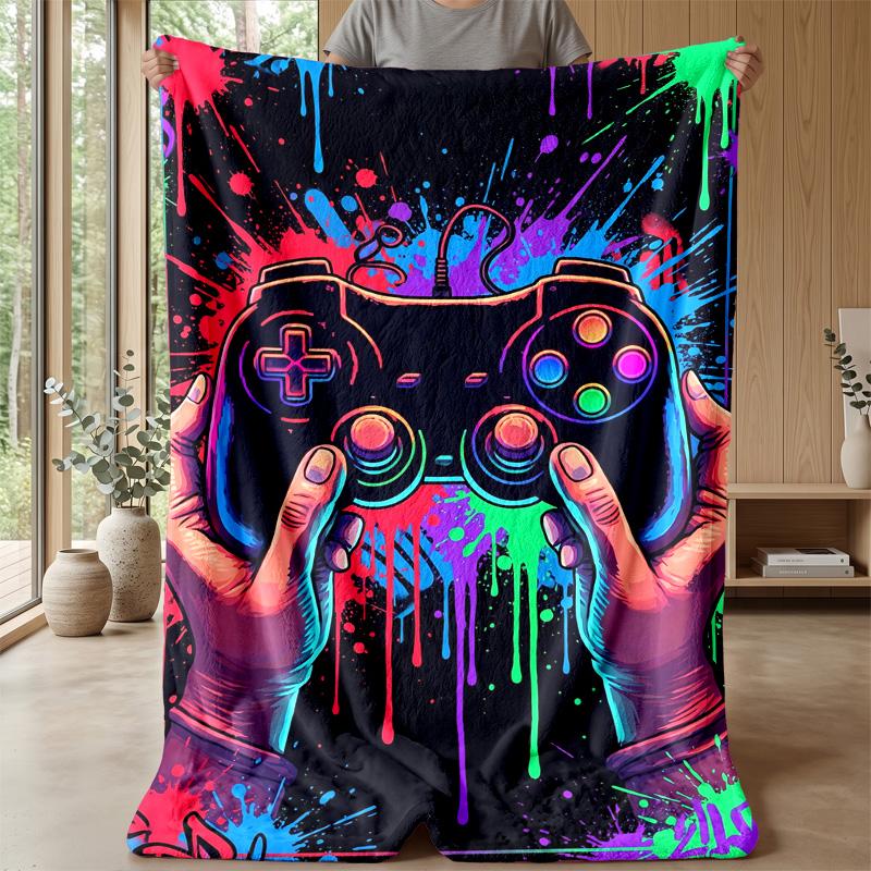 Vibrant Gaming Controller Art Theme blanket Lightweight Warm Flannel Blanket Decorative Throw Blanket for Home Decoration