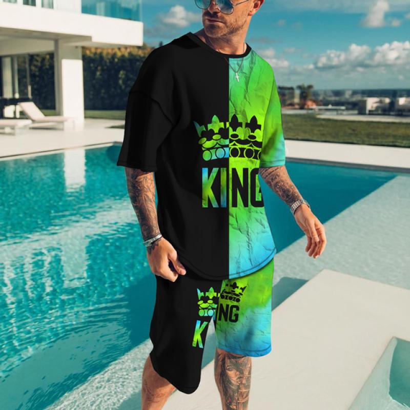 Männer Sets Kausalen Rundhals Flamme Drucken T-shirt Shorts Sport Lauf Anzug männer Shirts Trainingsanzüge Kurzarm Sportswear Mann