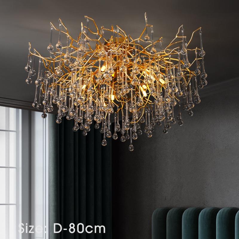 

Золотая потолочная люстра, светодиодное освещение для комнаты, большие потолочные светильники для гостиной, холла отеля, художественный декор, хрустальная лампа Diameter-80cm