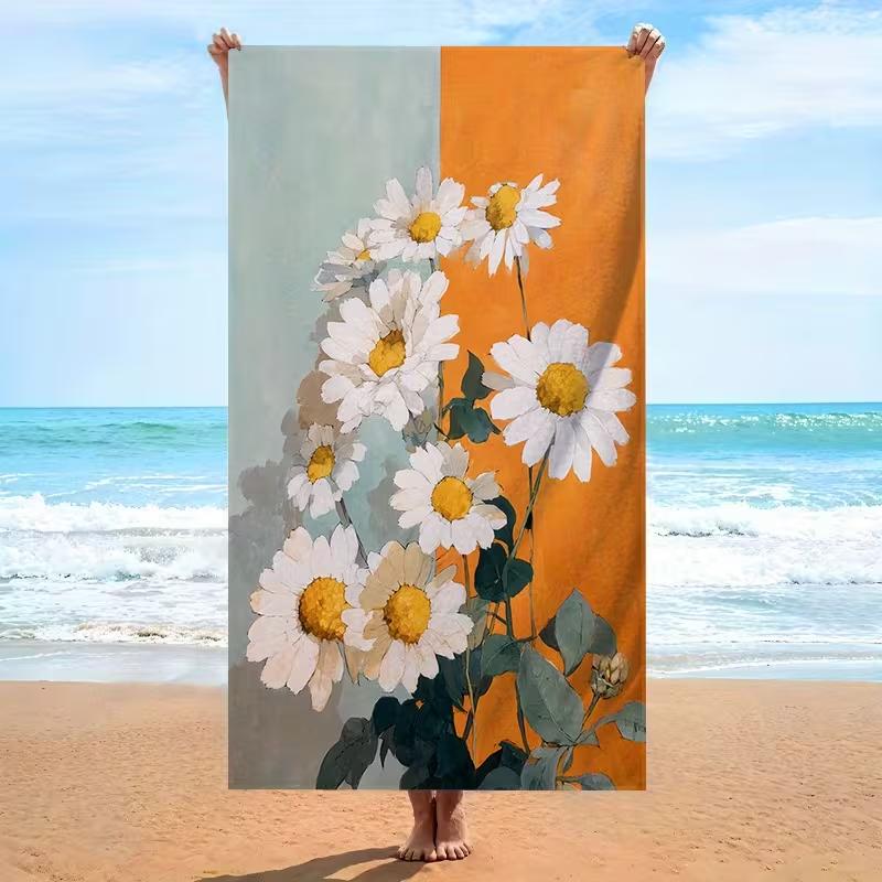 Boho Abstract Floral Print Beach Towel Absorbent Quick Dry Sandproof Towel Colorful Modern Art Flower Summer Towel for Beach