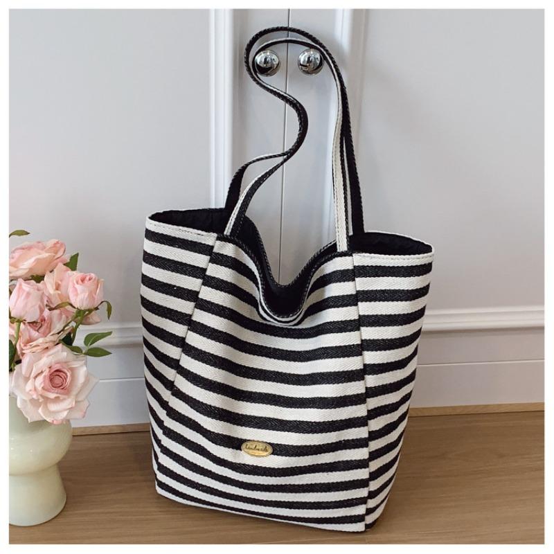 Striped canvas bag lazy wind large capacity tote bag new dual-purpose shoulder bag casual versatile bucket bag