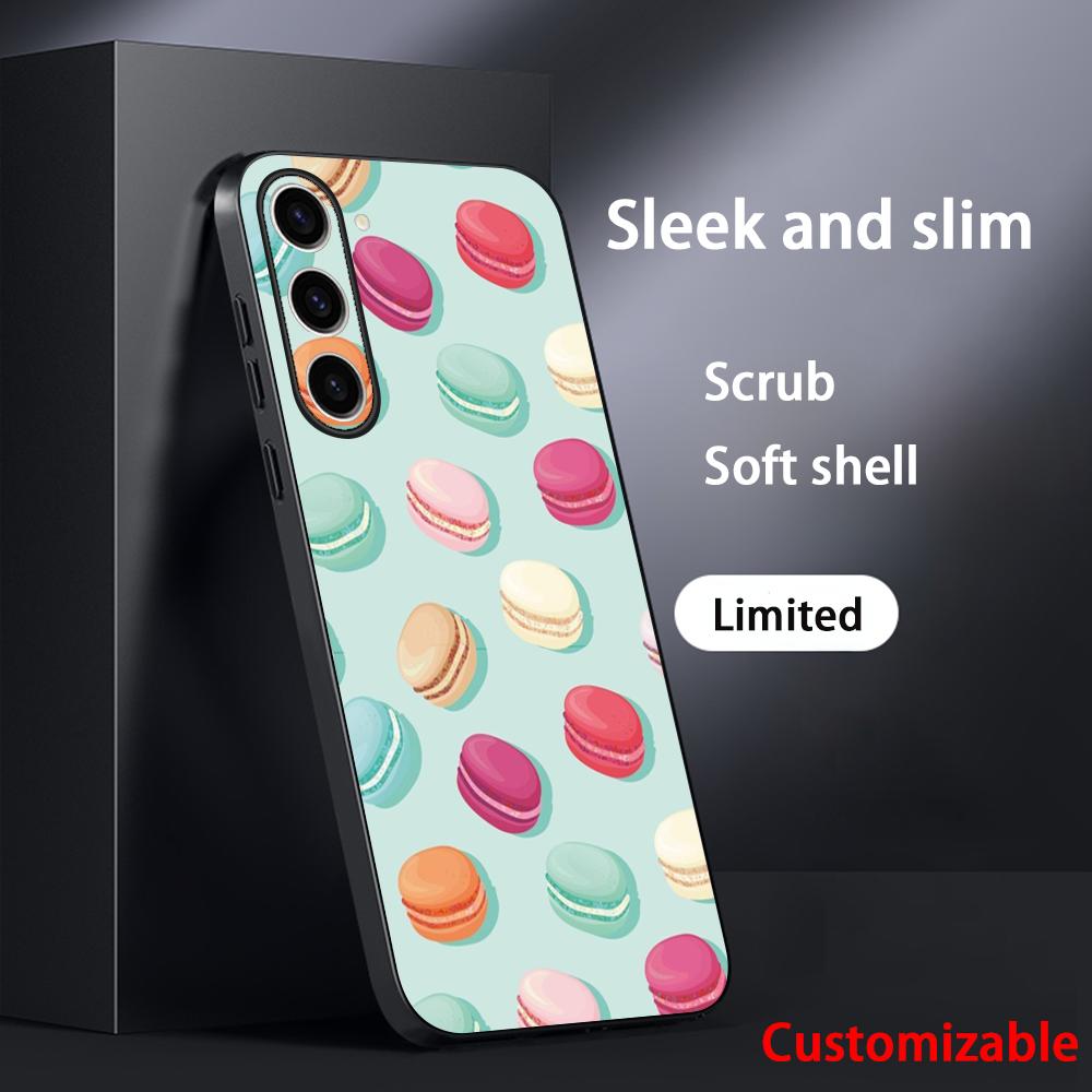 Macaron Cute Pink Girl Pattern Phone Case For Samsung Galaxy S26 S25 S24 S23 S22 S21 Plus Ultra Note20 Soft Black