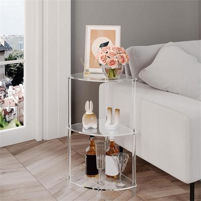 Elegant Acrylic Corner Storage Table with Three Levels for Books and Decoration Living Room Space Saving Designs