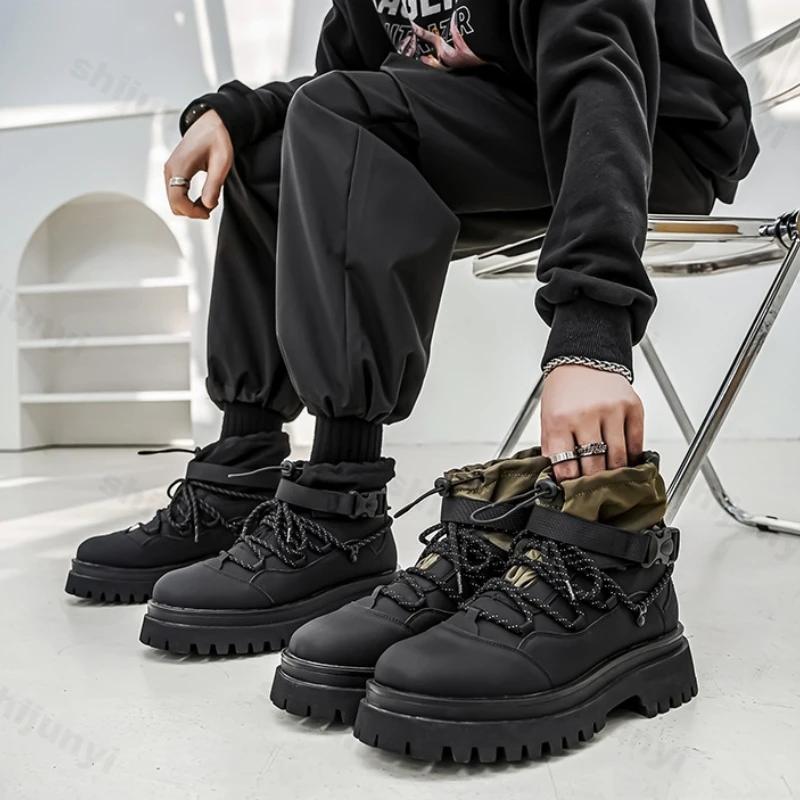 Fashion Men Casual Shoes High Top Platform Ankle Boots Autumn Winter Non-slip Work Shoes Climbing Outdoor Travel Walking Boots