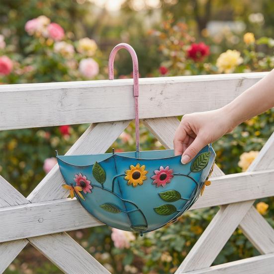 Metallparaply Hängande Planterare Paraplyformad Räcke Blomkruka Gårdsväggmonterad Planterare för Trädgård uteplats Veranda Fönsterbräda Dekor