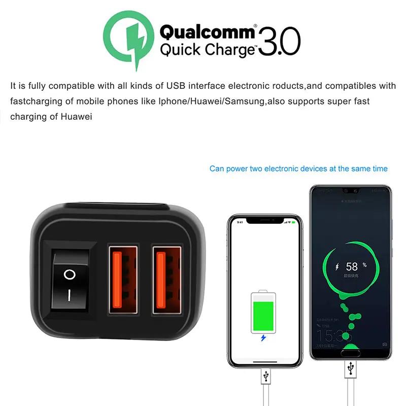 12V Motorcycle Dual USB Quick Charger QC3.0 Handlebar Fast Charging Waterproof Socket Adapter Digital Voltmeter ON OFF Switch