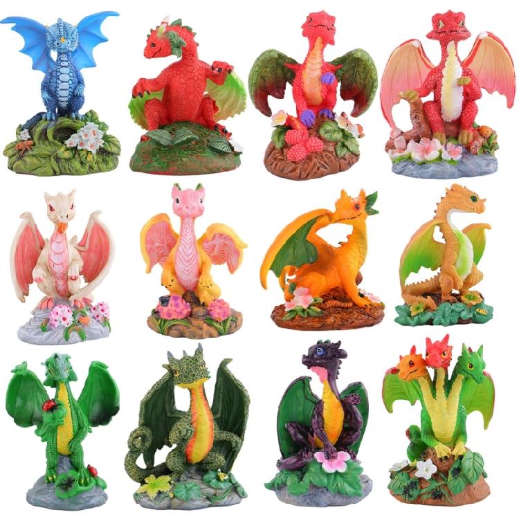 Resins Colorful Flower Dragon Miniature Figurine Ornament for Garden and Landscapes Office Home Desktop Cake Decoration