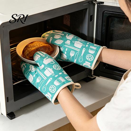 Microwave Safe Gloves Thickened Cotton-Linen Oven Mitts with Non-Slip Grip Heat-Resistant Baking Food for Grill Breathable Kitchen Essential