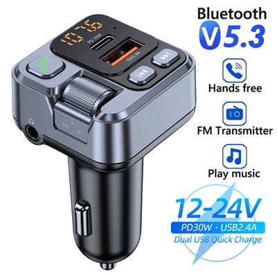 30W PD Schnell-Autoladegerät mit Bluetooth 5.1 FM-Transmitter - Dual-USB für iPhone, Samsung