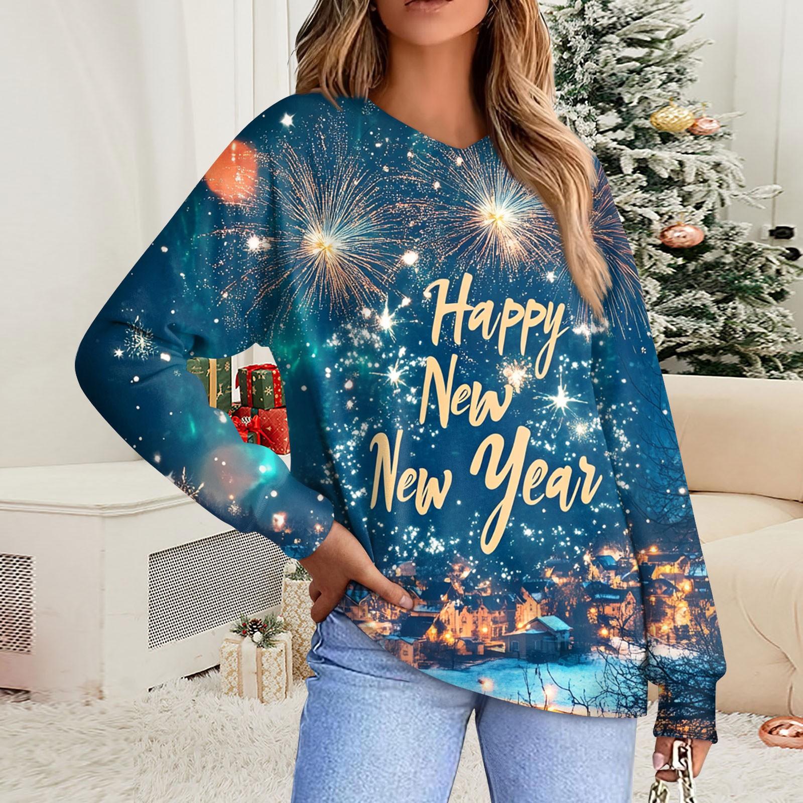 

Женская повседневная модная удобная толстовка с рукавом реглан и V-образным вырезом с рождественским принтом L