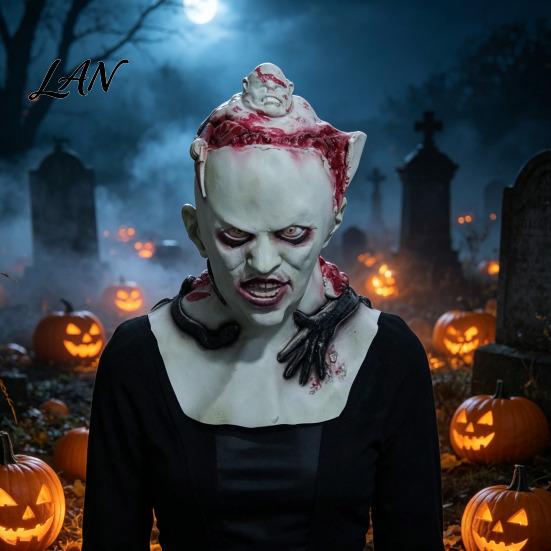 Eye-catching Halloween Prop Upside Down Demon Latex Full Face Mask, Scary Alien Cosplay Non-stuffy Party Horror Mask Headgear, Creepy Costume