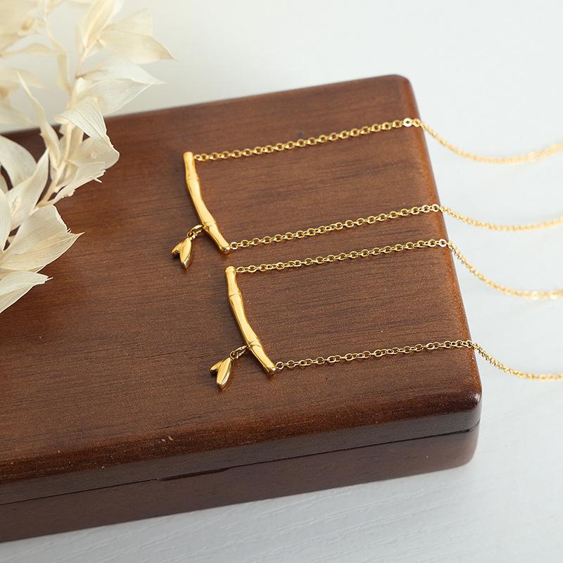 New Chinese Bamboo Pendant Necklace Titanium Steel 18K Gold Port Style Retro Personality Versatile Sweet Girl Temperament Jewelry