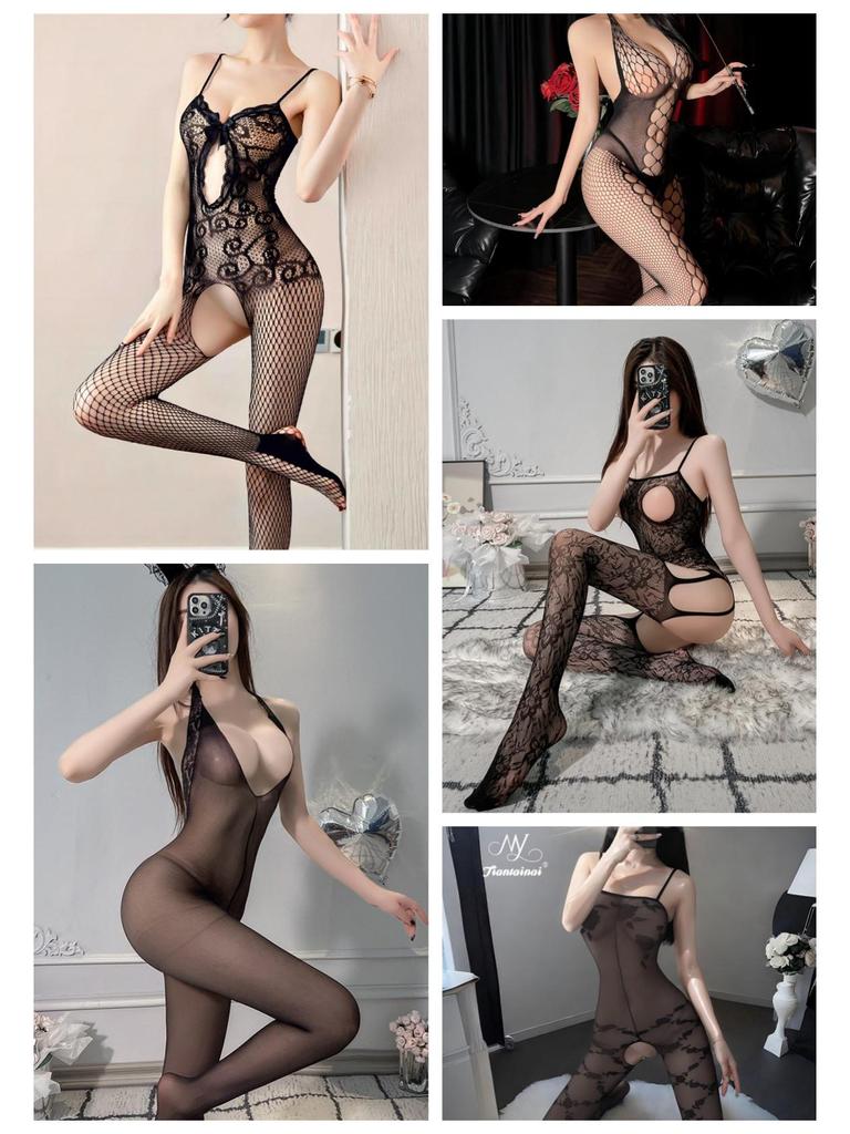 Air Hostess Lingerie Set: Sexy Maid Uniform with Stockings & Fishnet Bodysuit